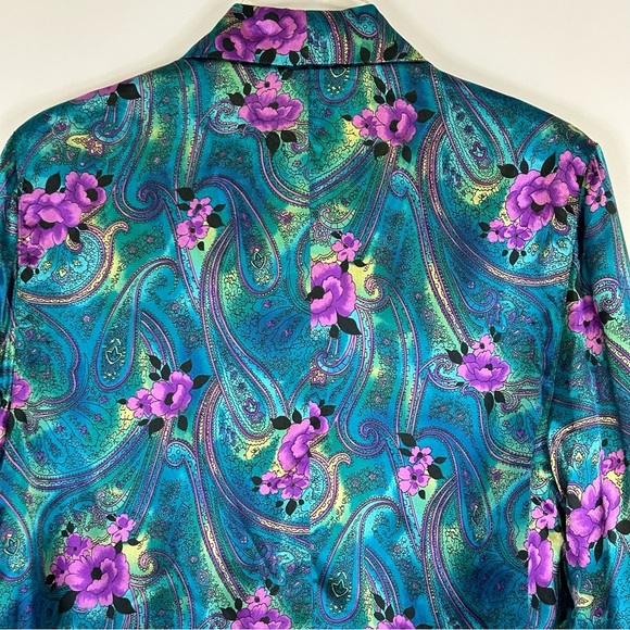 Vintage Womens Blazer Jacket Size M Single Breasted Floral Satin 80's 90's - Picture 5 of 16